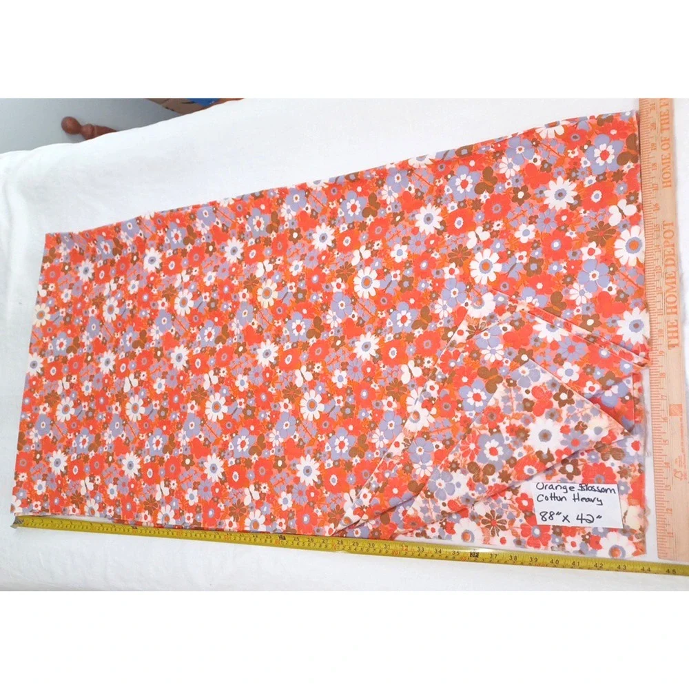 Orange Retro Daisy Floral Denim Cotton Fabric 1 Pc 88